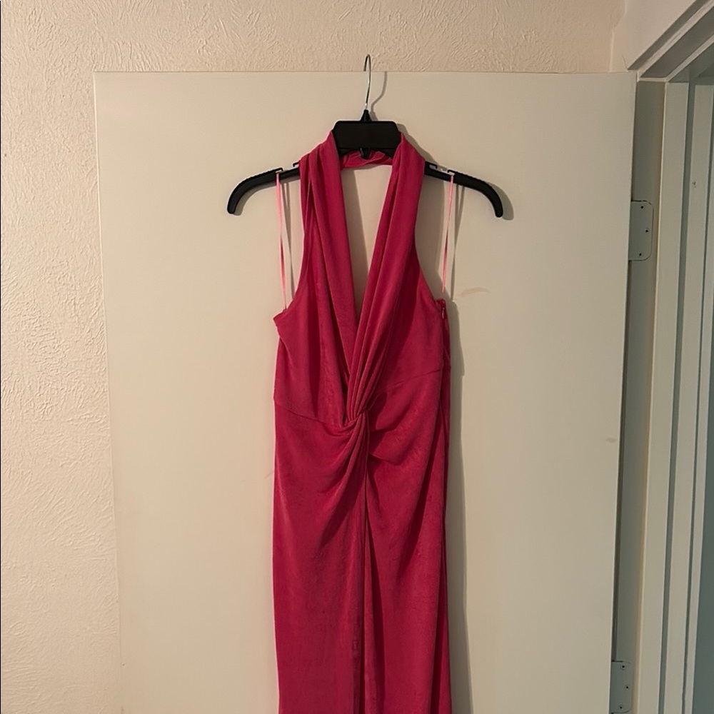 Hot Pink One-Shoulder Twist Front Dress